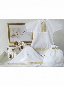 Крестильный набор для мальчика Классика 3 предмета, цвет: белый-золото, от 3 до 6 мес. (Makkaroni Kids, 00-0012735_белый/золото_3-6)